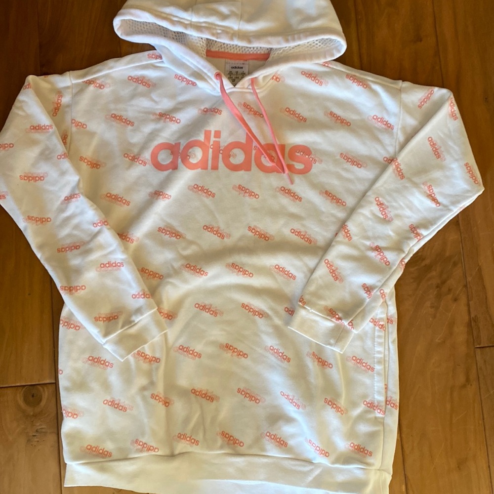 Women’s Adidas Hoodie White and Pink. Small